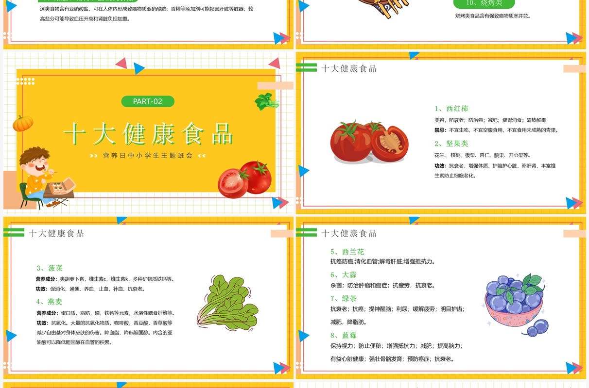 黄色卡通合理营养健康的一生PPT模板