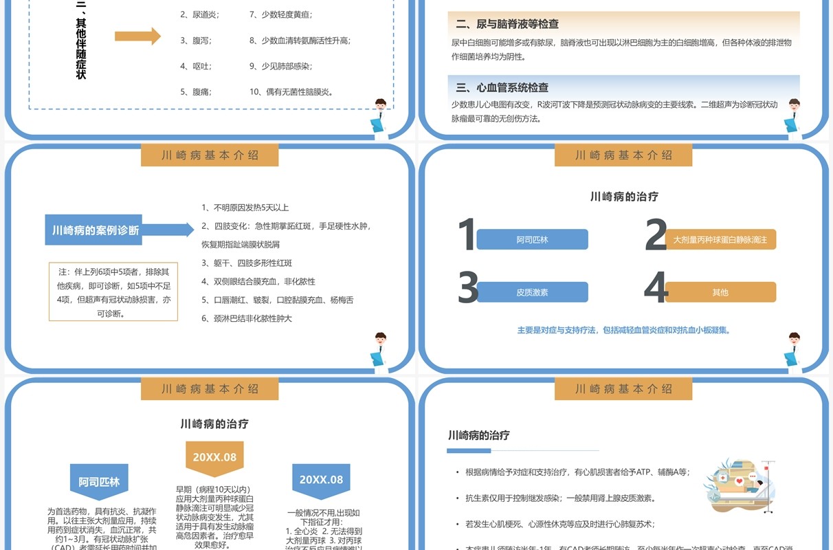蓝色卡通川崎病护理查房培训PPT模板