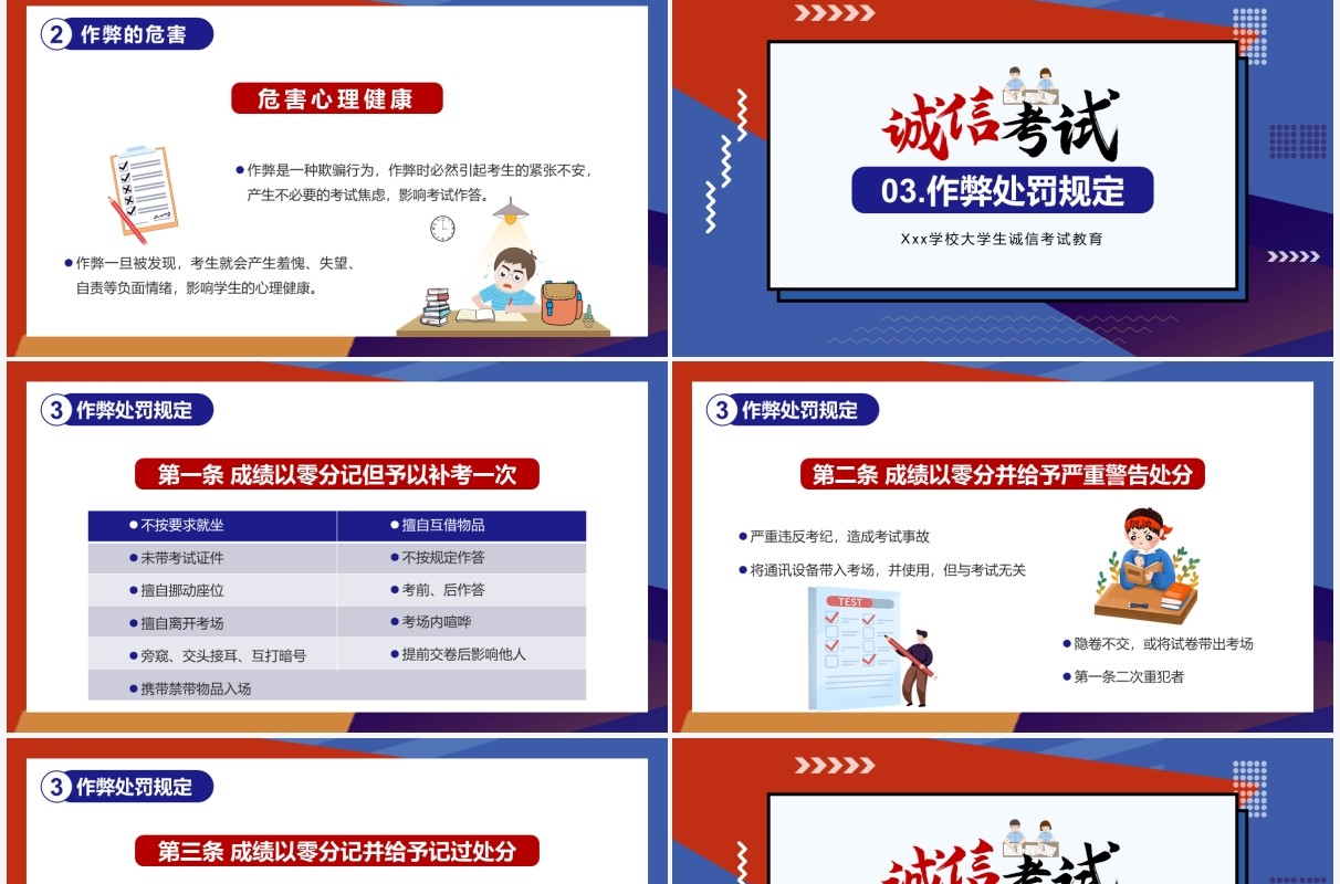 卡通风诚信考试诚实做人考试教育PPT模板