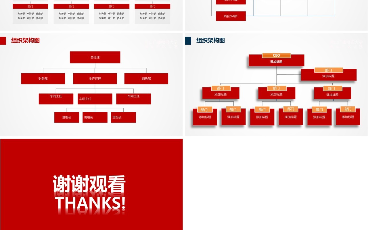 蓝红色公司组织架构管理流程商务ppt模板