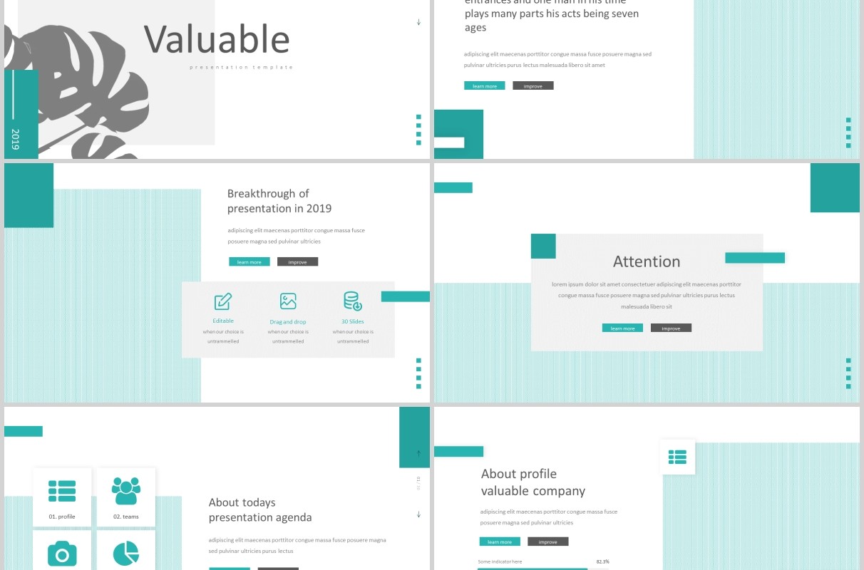 蓝色简洁公司简介宣传PPT版式模板Valuable - Powerpoint Template