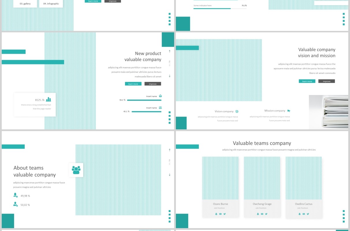 蓝色简洁公司简介宣传PPT版式模板Valuable - Powerpoint Template