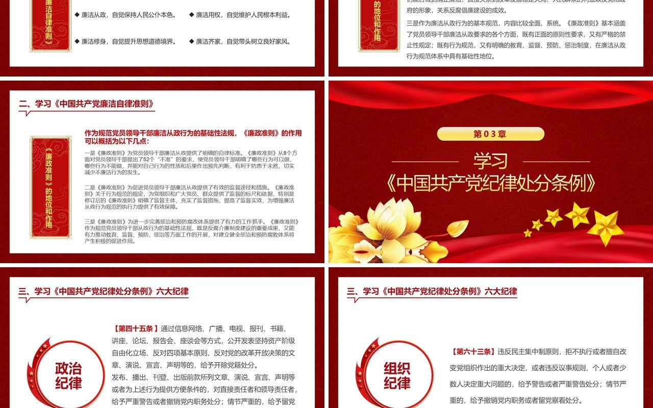 红色简约廉政思想汇报PPT通用模板