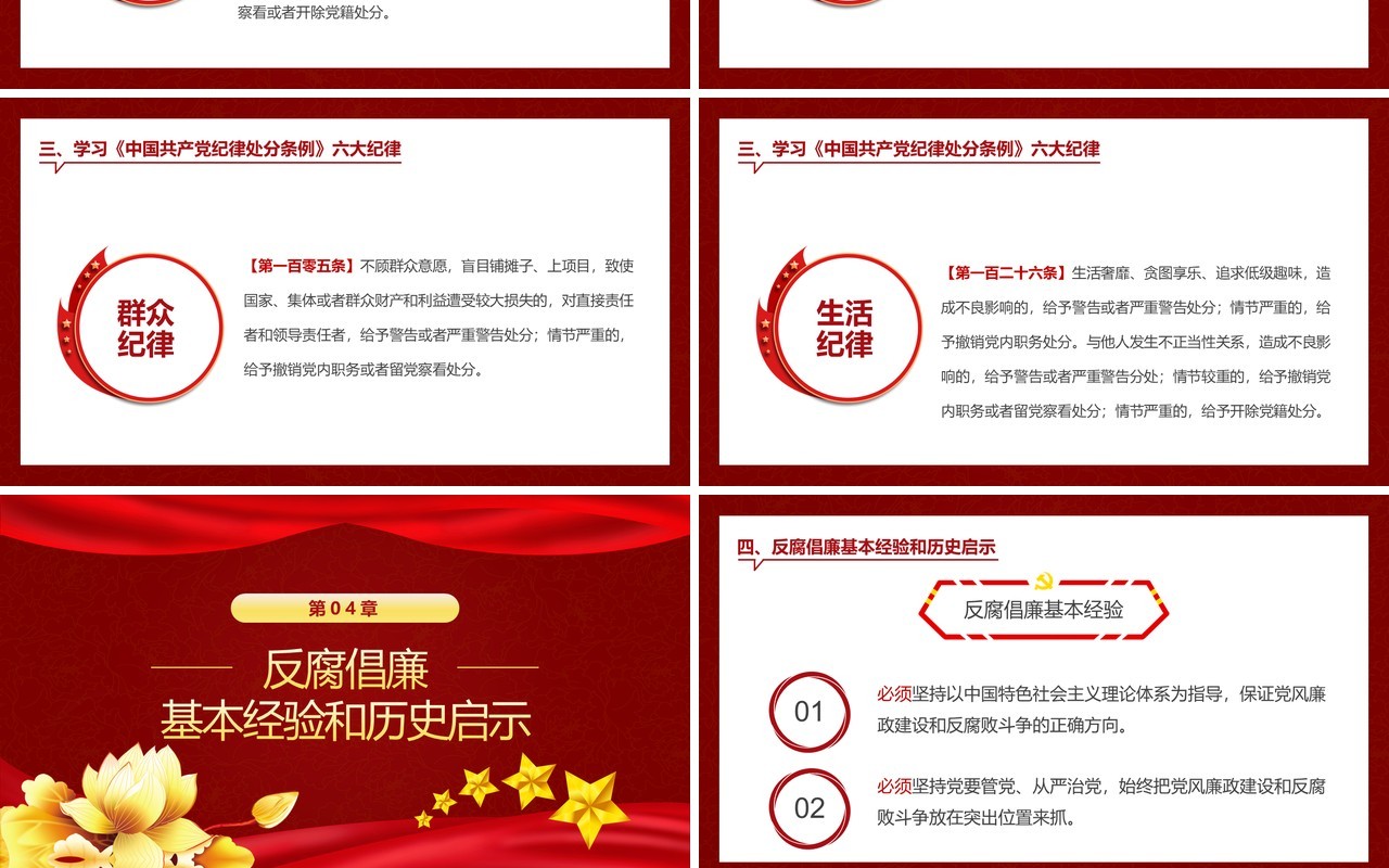 红色简约廉政思想汇报PPT通用模板
