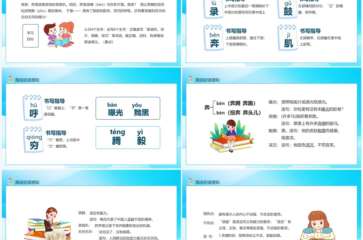 海浪初读感知奔腾的浪花有着坚毅的目光和无穷无尽的精力动态PPT模板