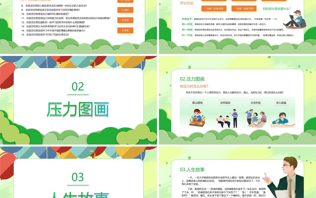 绿色卡通高中生心理健康教育主题班会PPT模板
