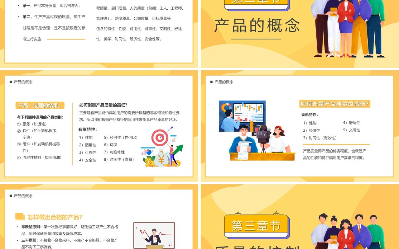 黄色插画风企业质量意识培训PPT模板