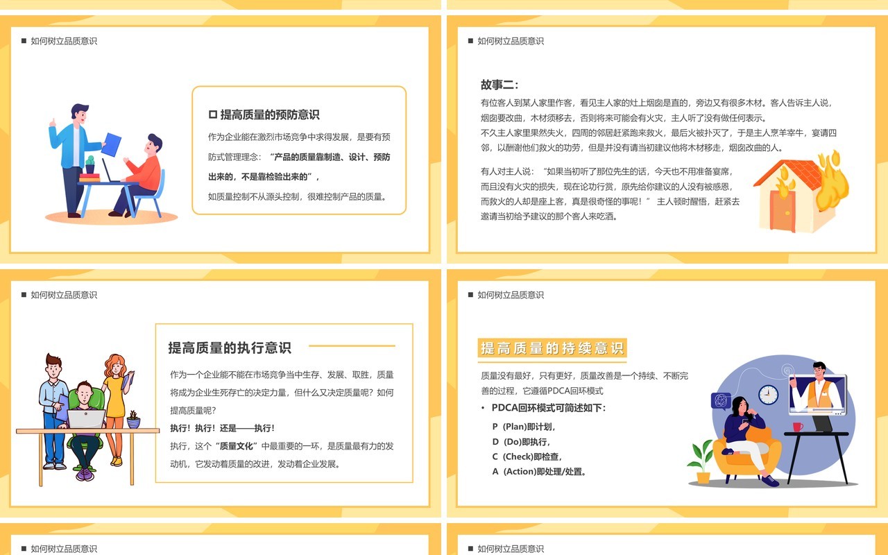 黄色插画风企业质量意识培训PPT模板