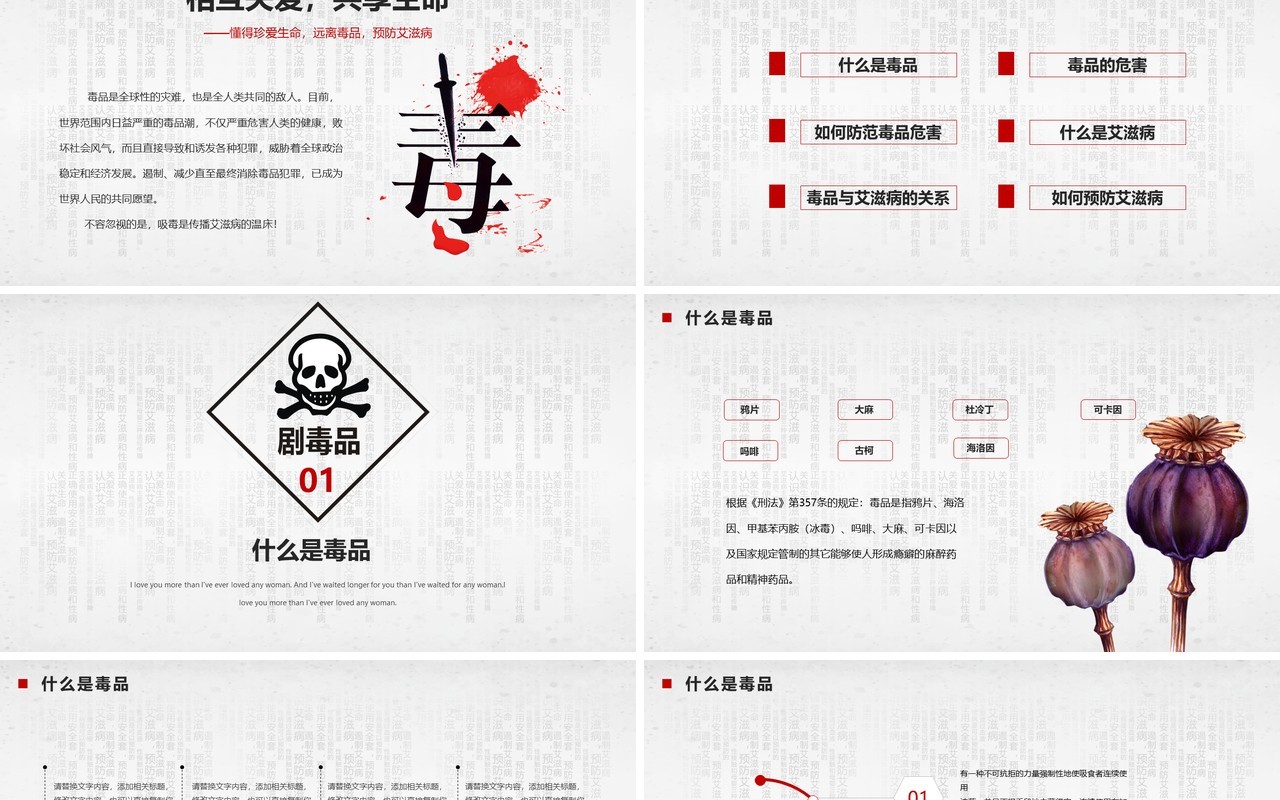 创意简洁禁毒防艾主题班会PPT模板
