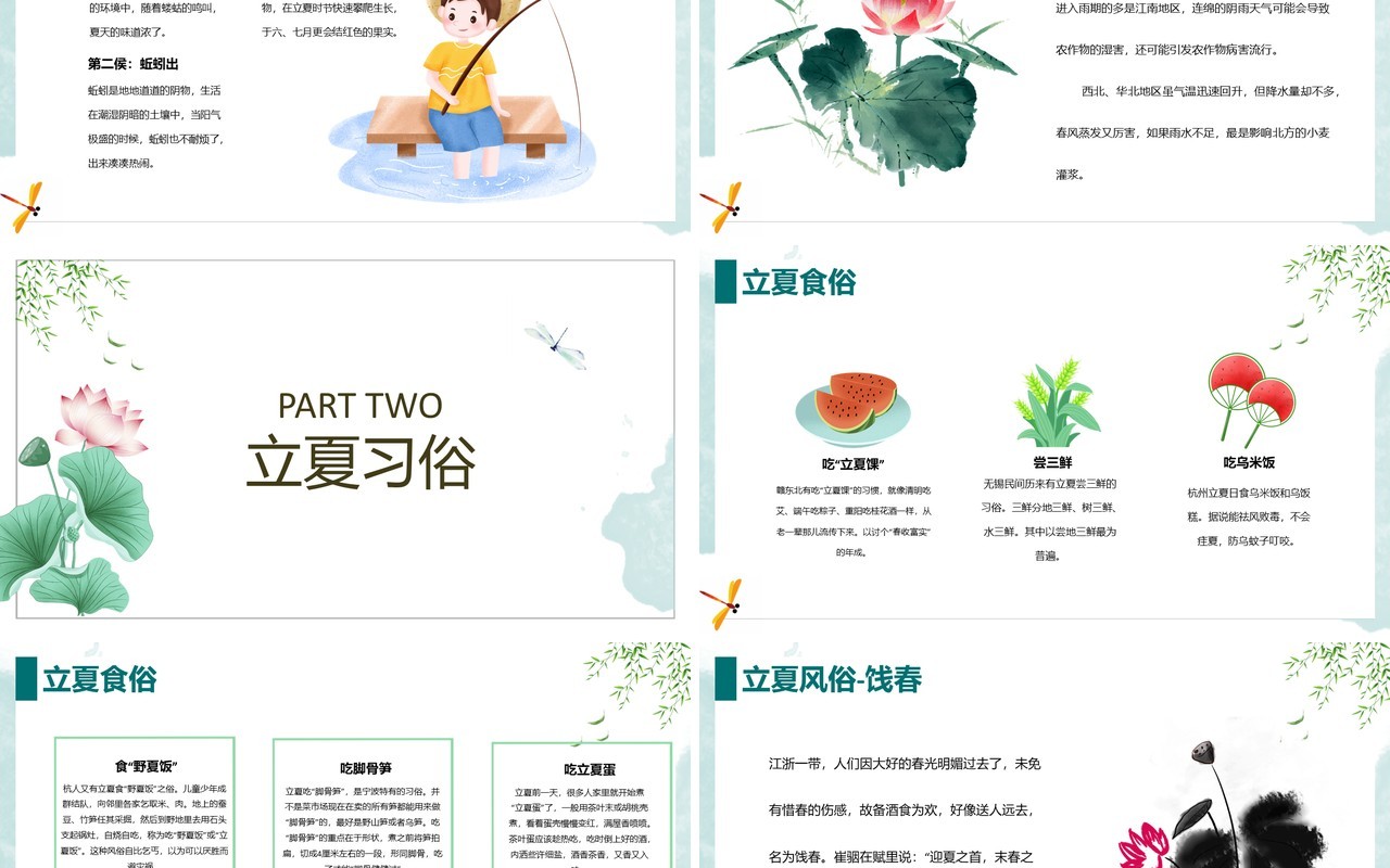 小清新水墨风二十四节气立夏介绍PPT模板