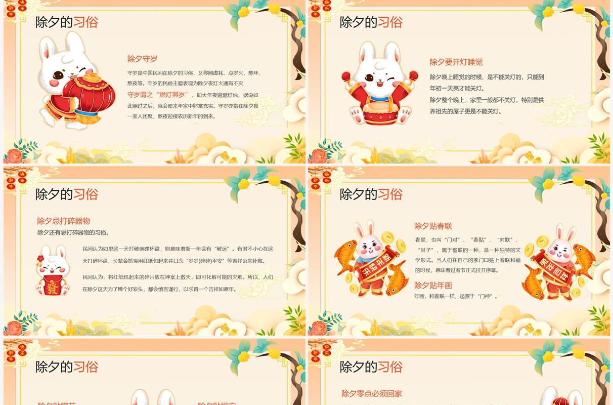 黄色国潮风除夕习俗知识主题班会PPT模板