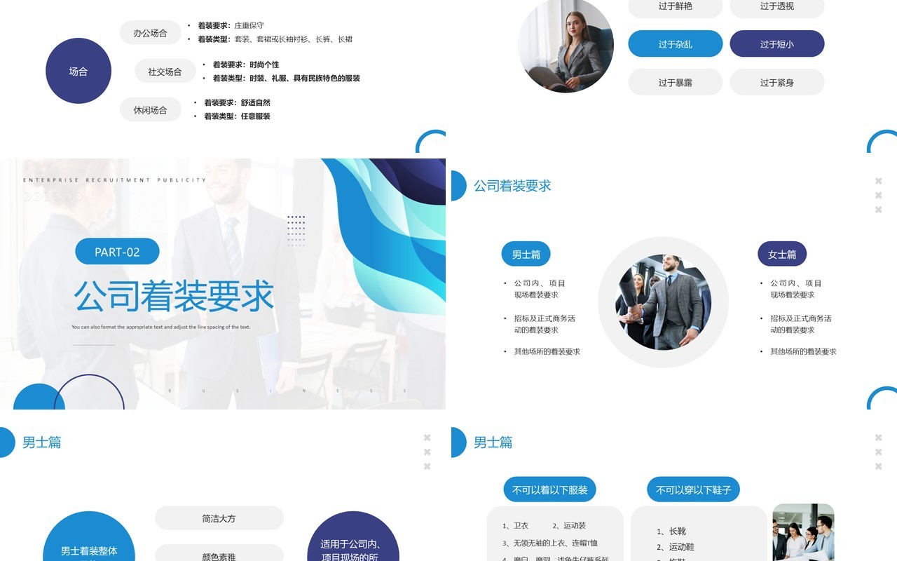 蓝色商务风职场着装礼仪培训PPT模板
