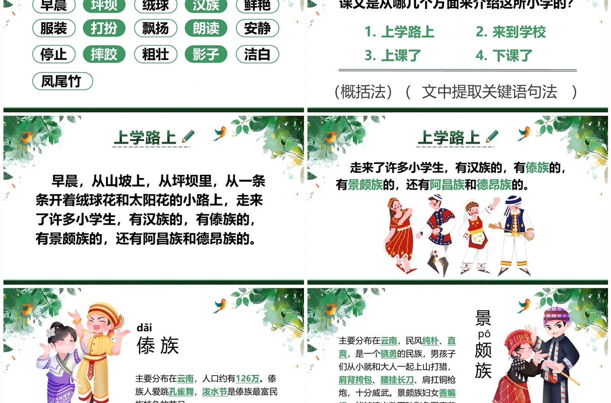 绿色卡通风大青树下的小学PPT模板