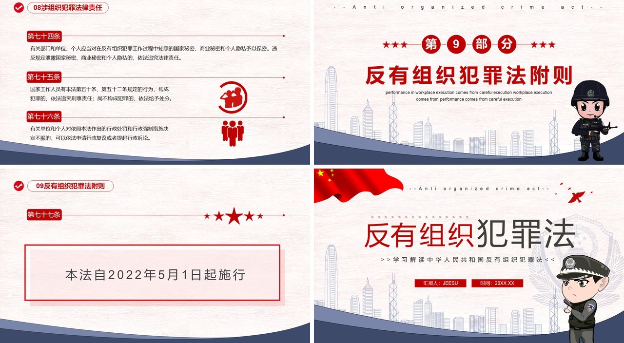 蓝色简约学习解读反有组织犯罪法PPT模板