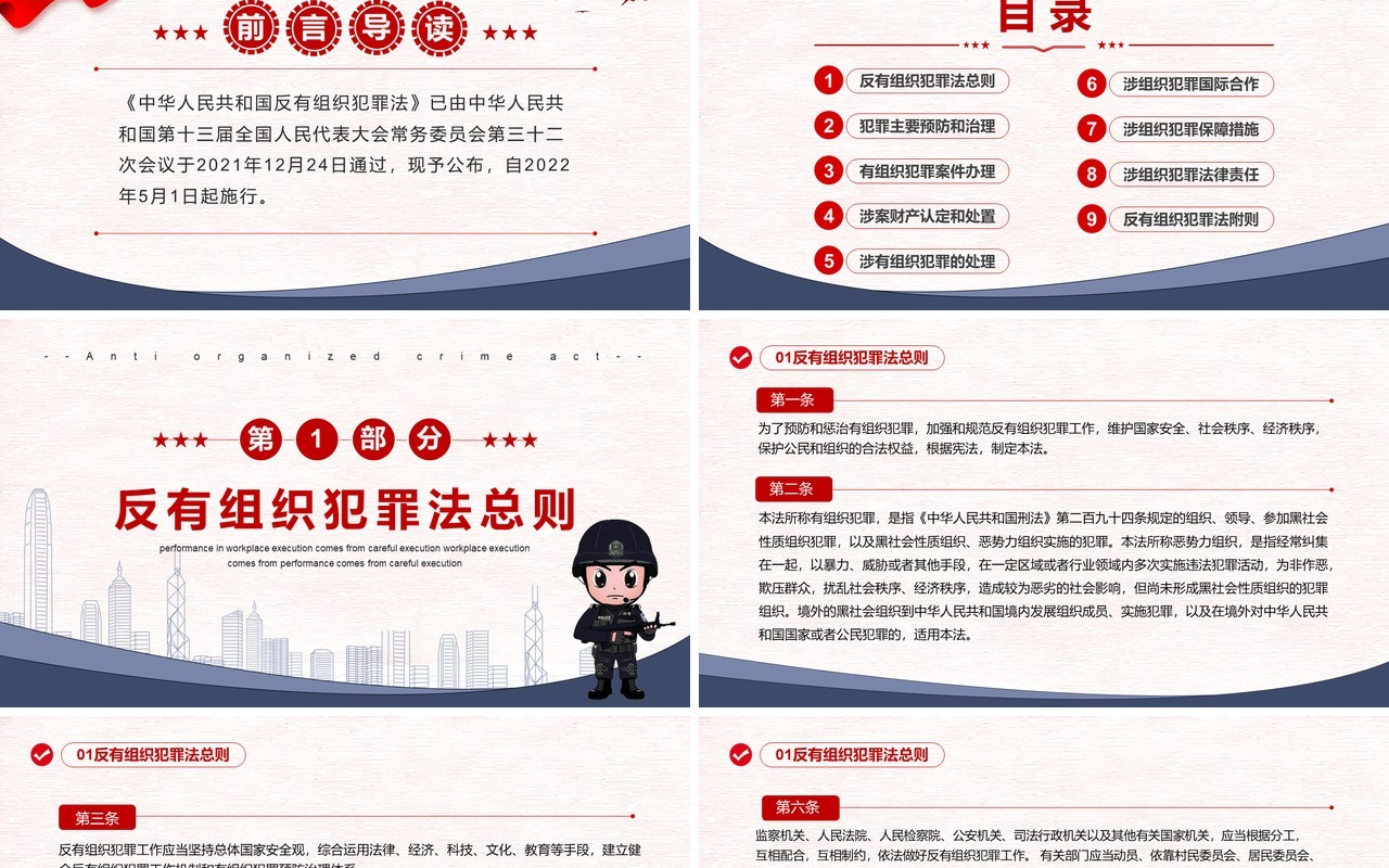 蓝色简约学习解读反有组织犯罪法PPT模板