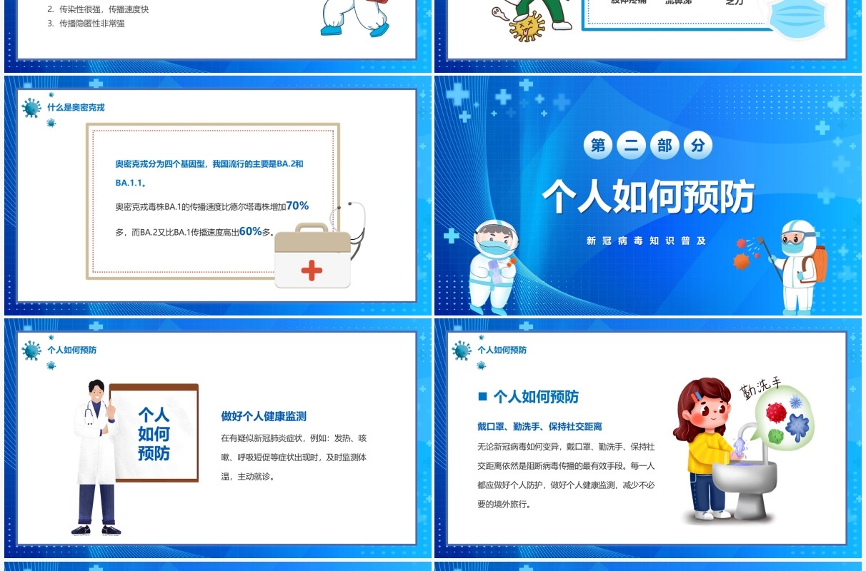 蓝色卡通了解奥密克戎如何预防PPT模板