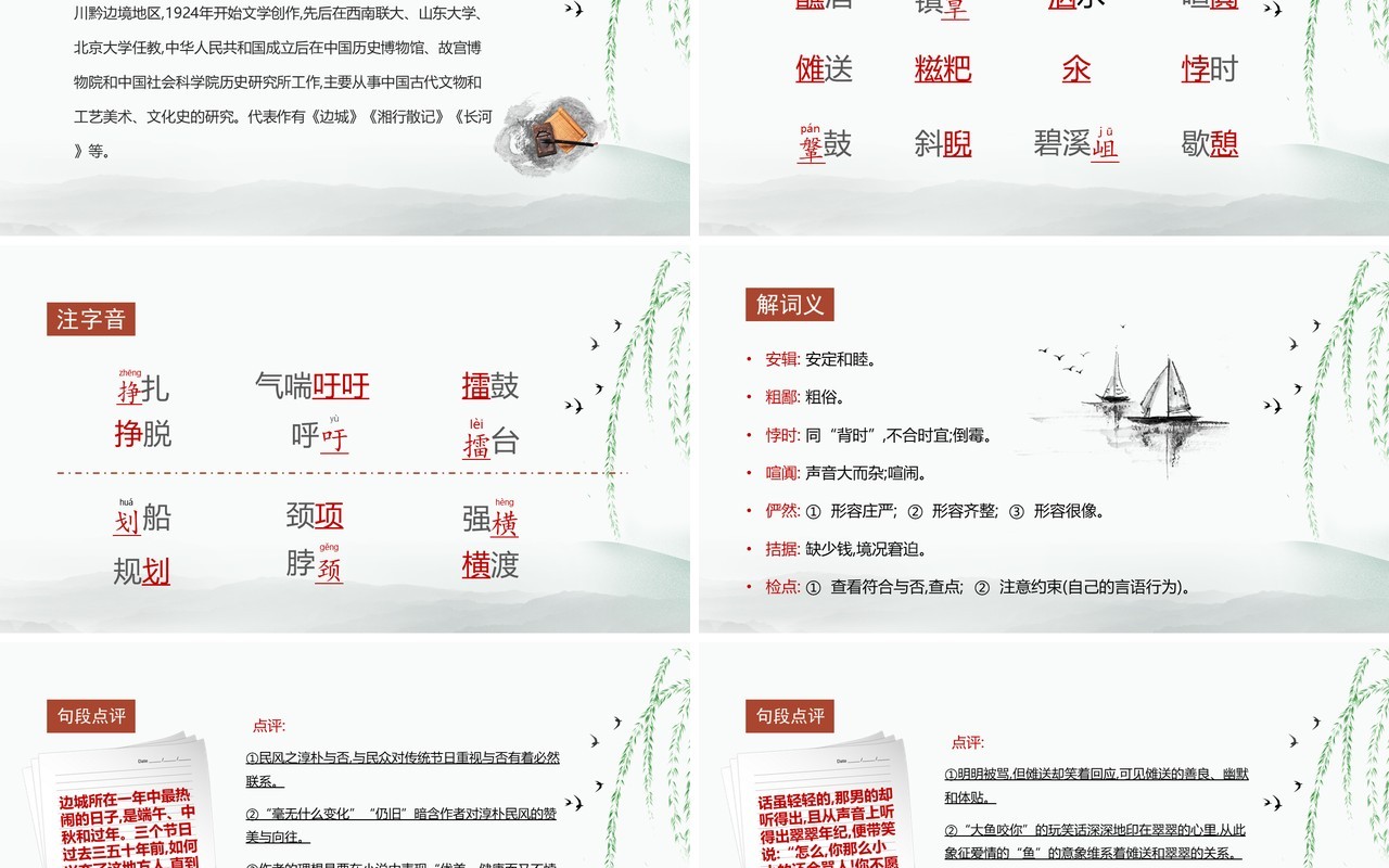 部编版七年级语文上册边城课件PPT模板