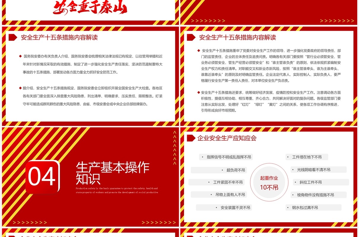 红色简约安全生产十五条硬措施PPT模板