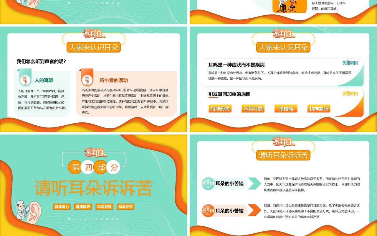 绿色卡通科技助听全国爱耳日PPT模板