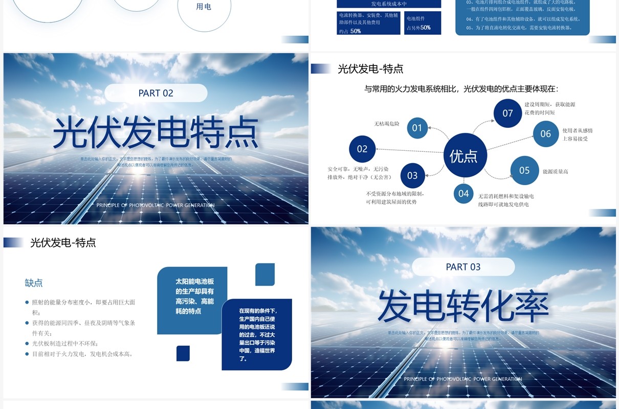 蓝色简约风光伏发电介绍PPT模板