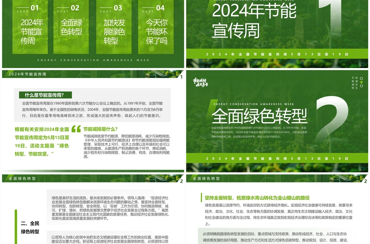 绿色简约风2024全国节能宣传周PPT模板