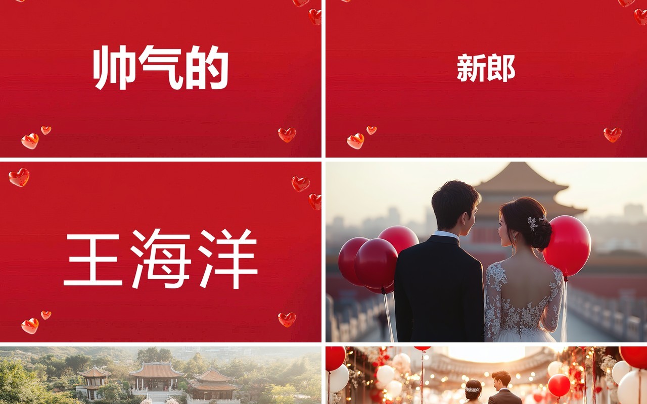红色简约风婚礼快闪开场PPT模板