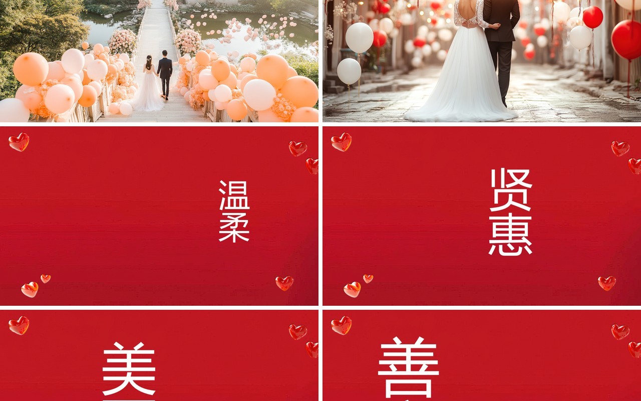 红色简约风婚礼快闪开场PPT模板
