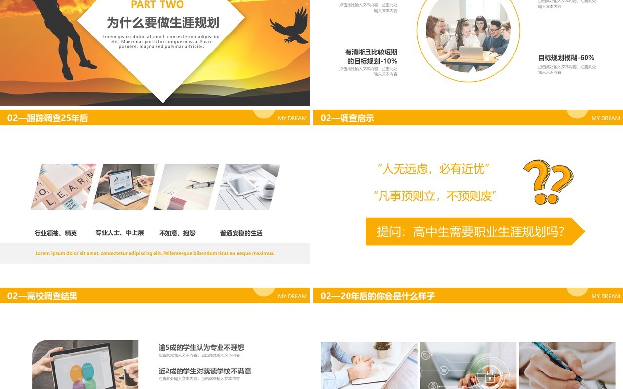 橘色商务风我的未来不是梦教育主题班会动态PPT模板