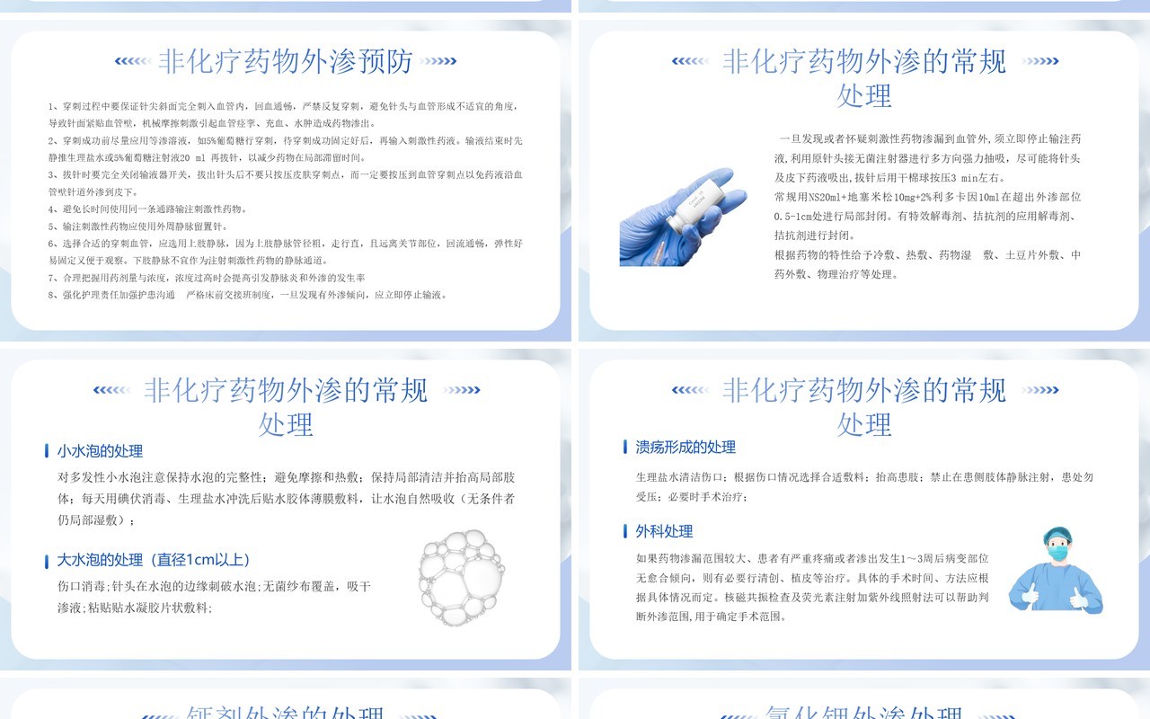 蓝色简约风药物外渗的预防与处理PPT模板