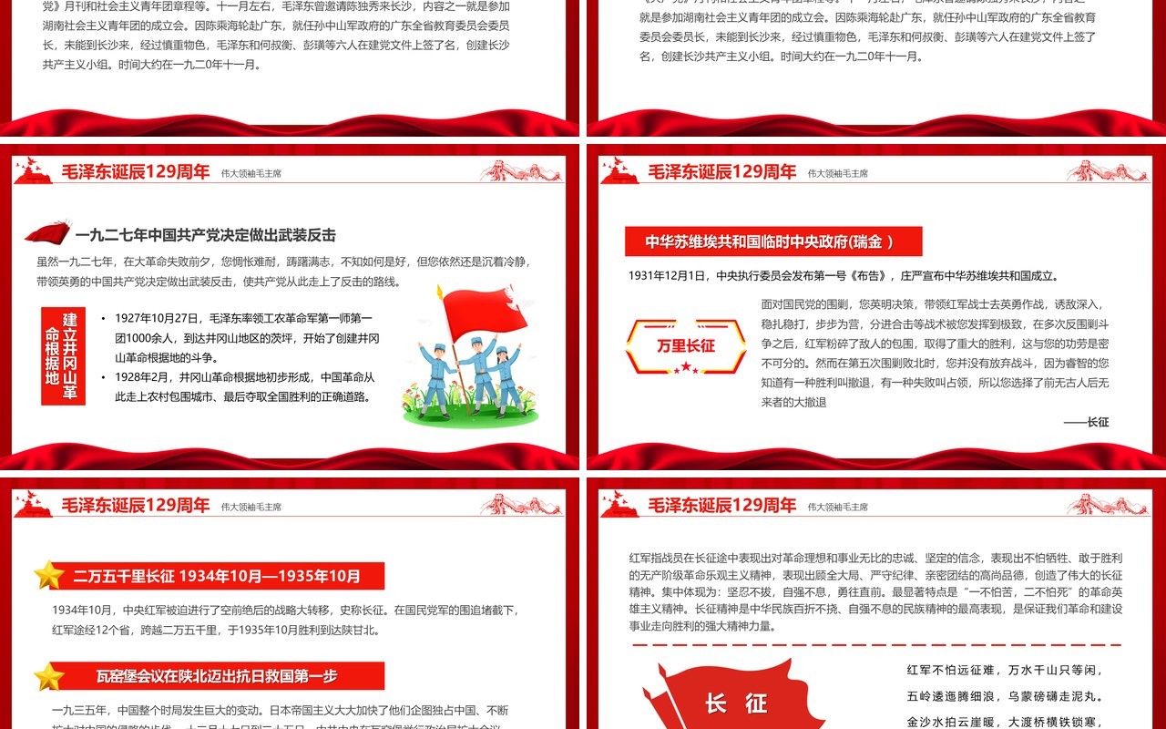 红色简约风毛泽东诞辰129周年PPT模板