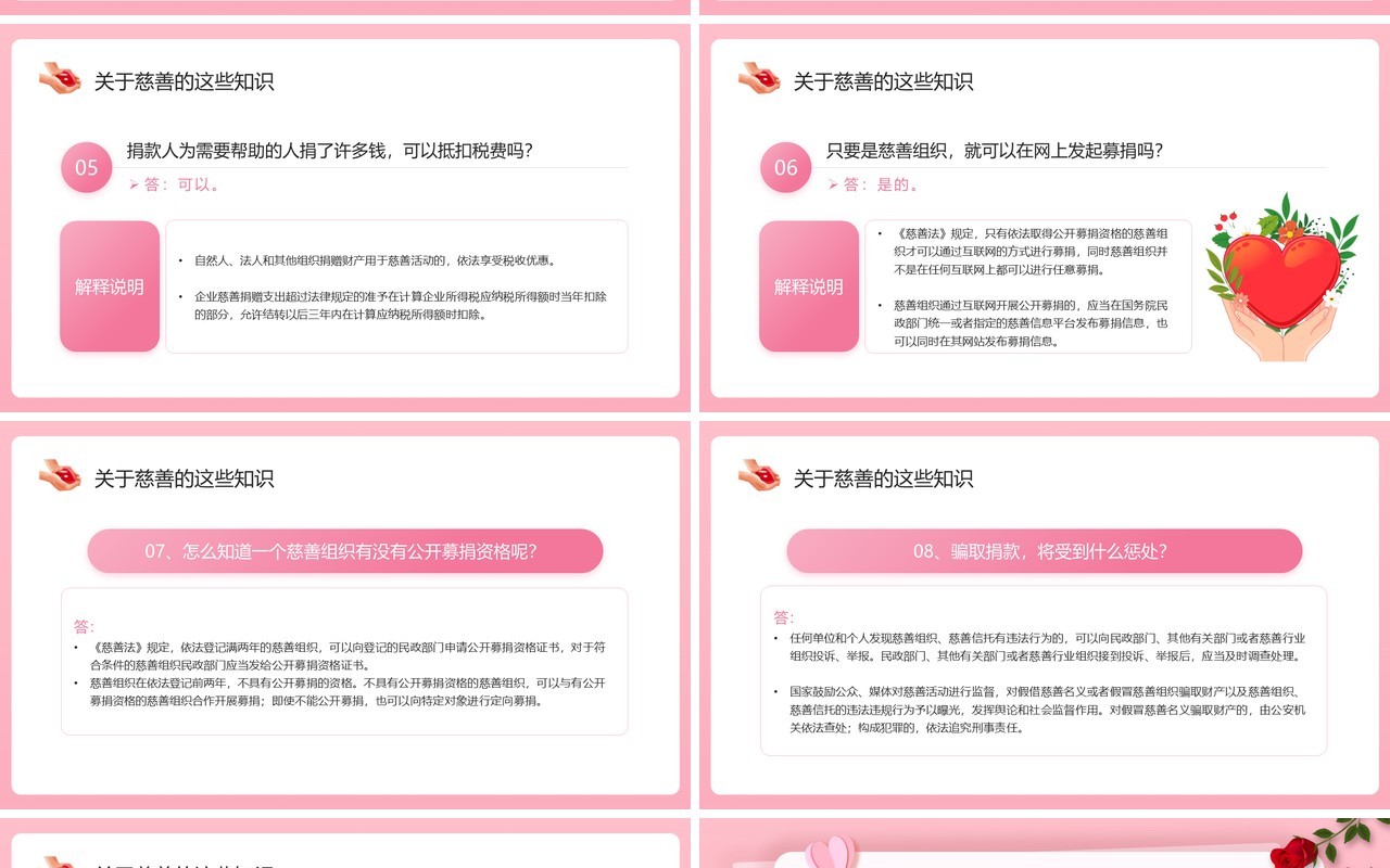 粉色卡通风中华慈善日介绍PPT模板