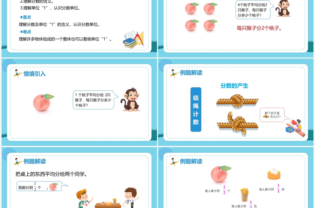 部编版五年级数学下册分数的产生和意义课件PPT模板