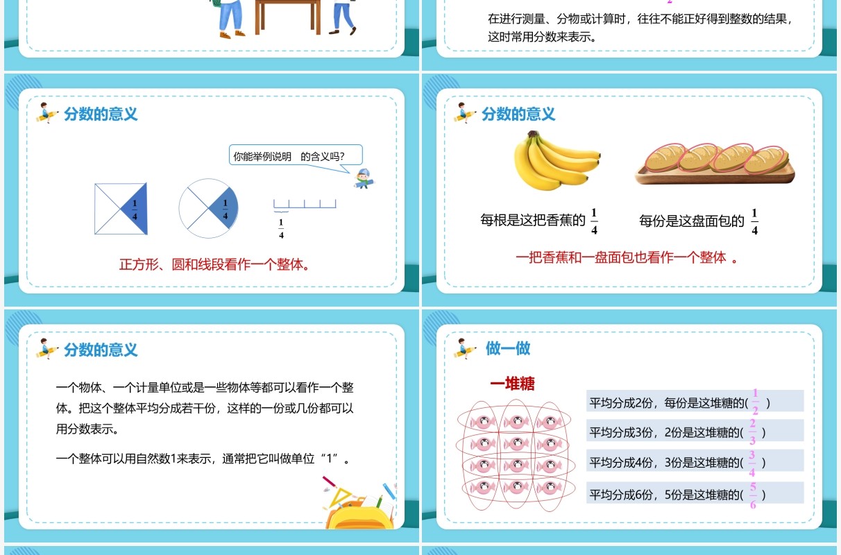 部编版五年级数学下册分数的产生和意义课件PPT模板