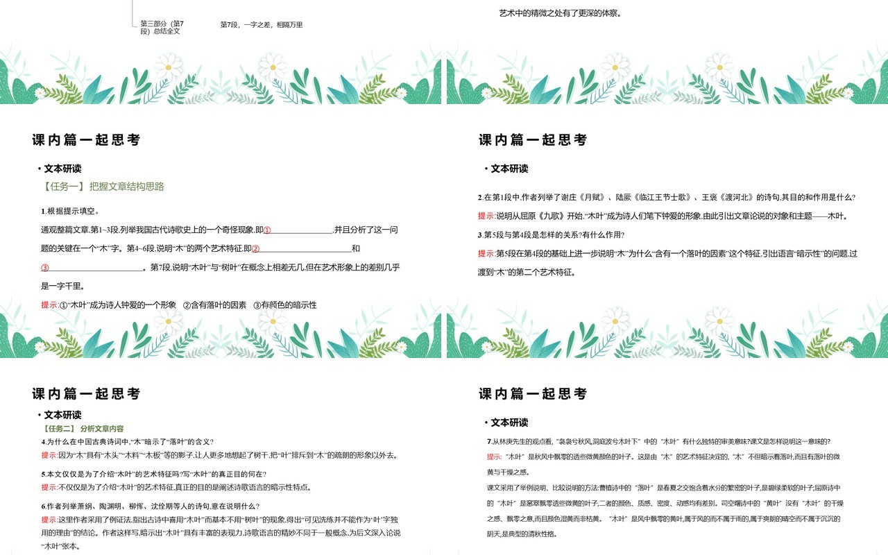 部编版高中语文必修五说木叶课件PPT模板