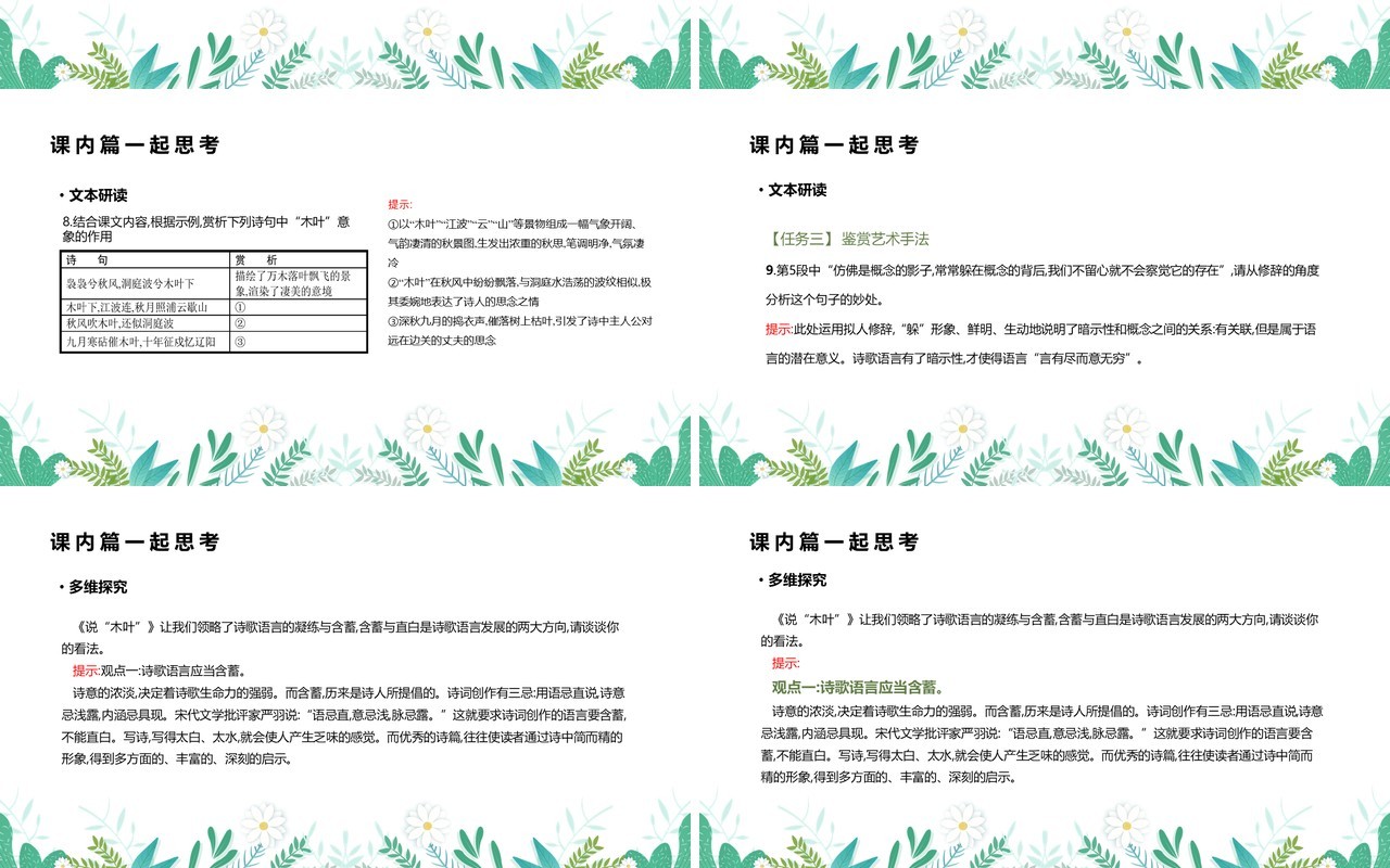 部编版高中语文必修五说木叶课件PPT模板