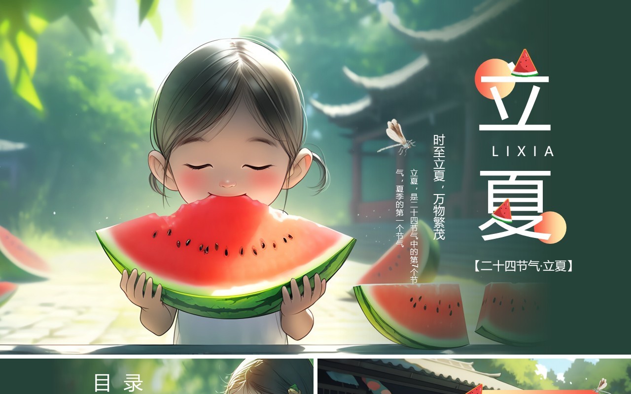 绿色插画风二十四节气之立夏PPT模板(1)