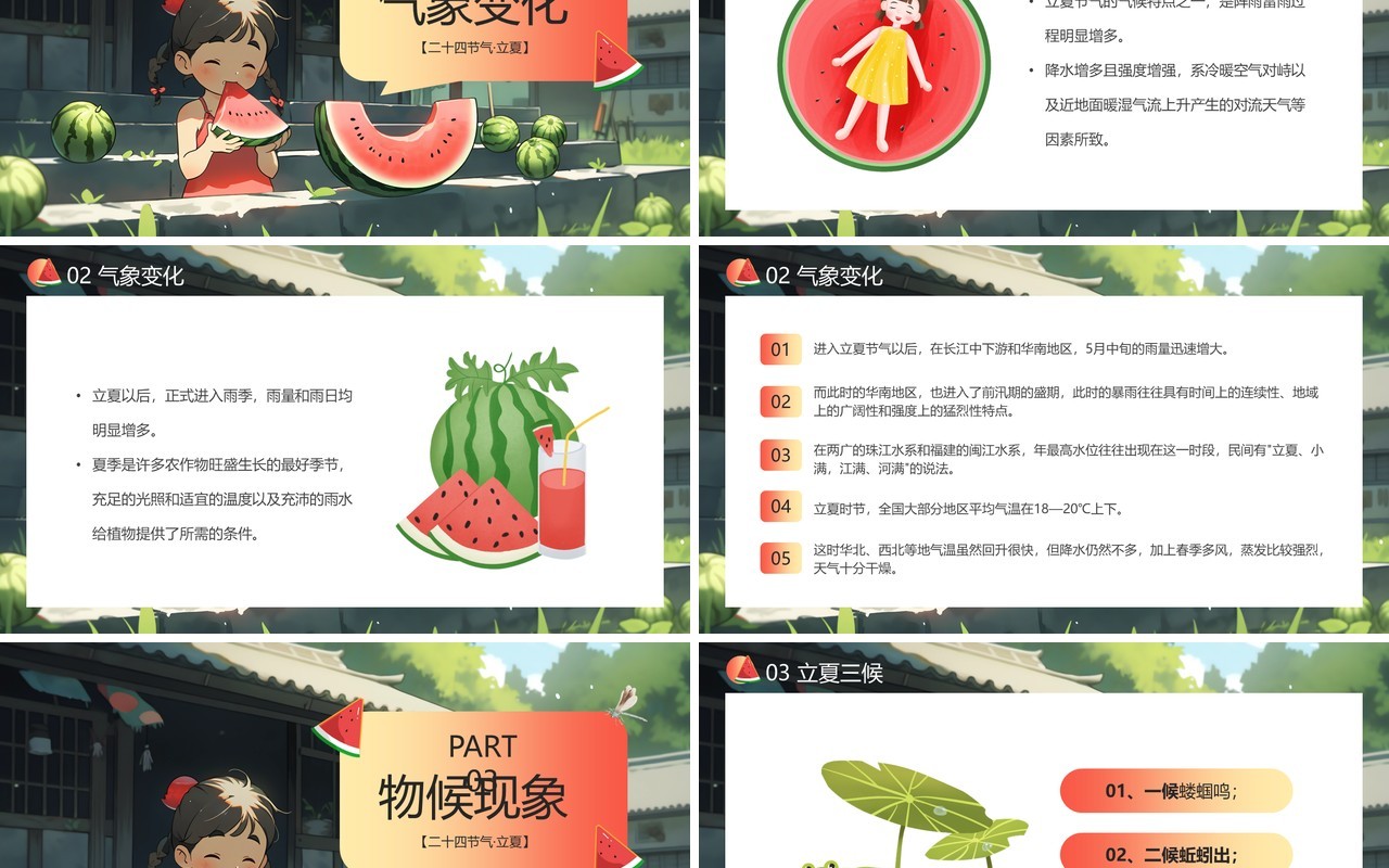 绿色插画风二十四节气之立夏PPT模板(1)