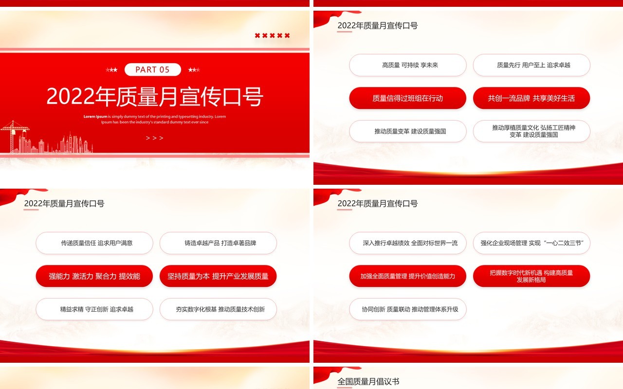 红色简约风学习贯彻2022年全国质量月PPT模板