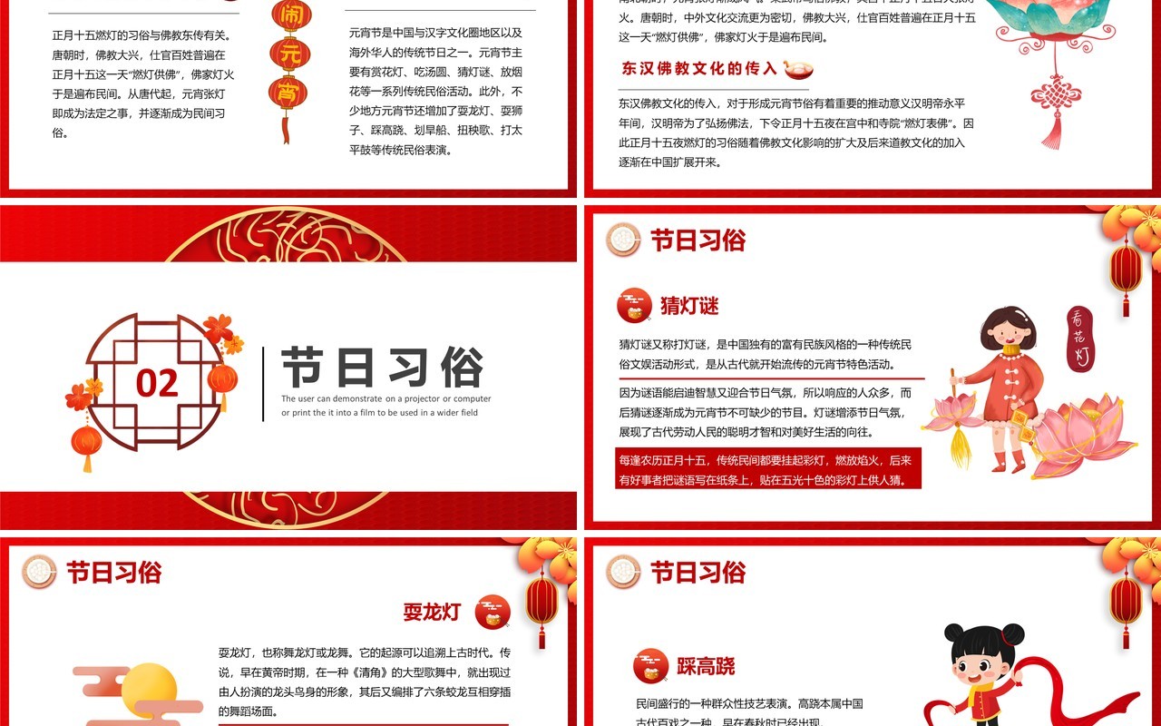 2021红色中国风元宵节快乐传统节日介绍PPT模板