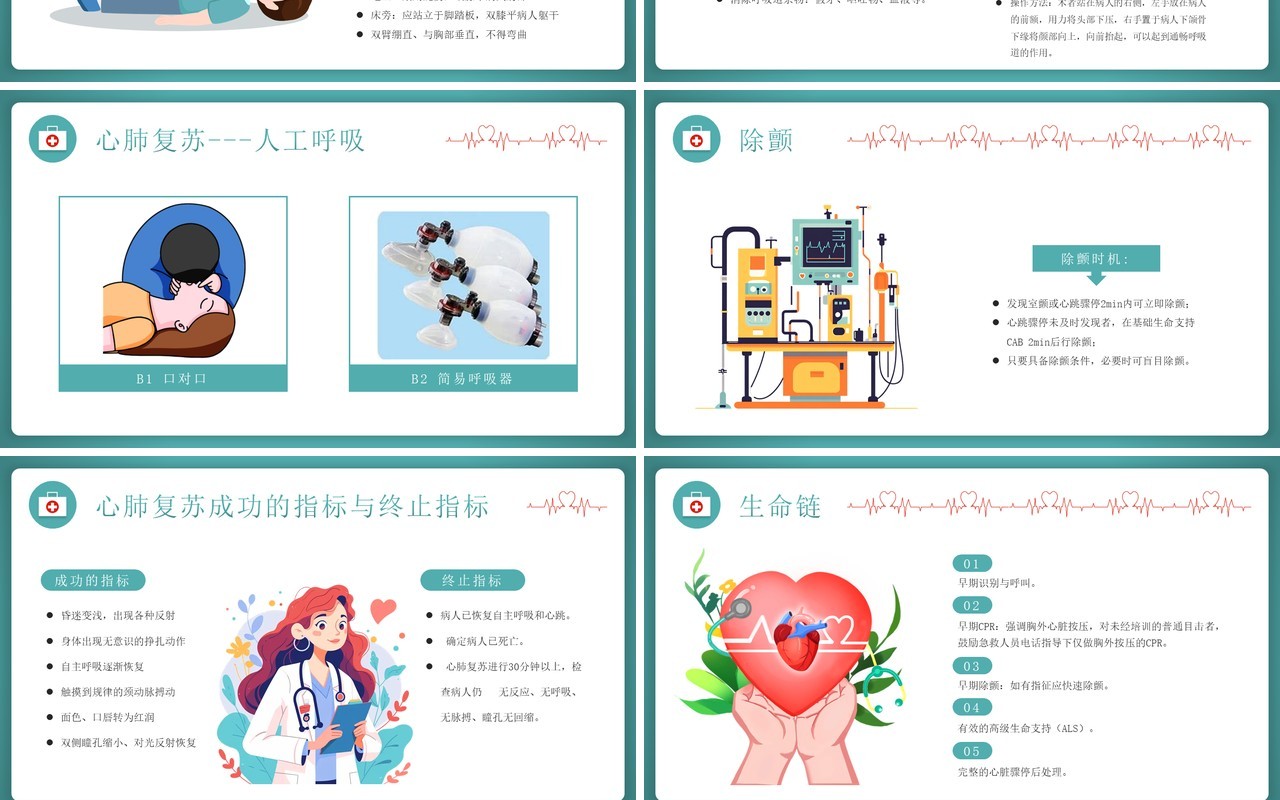 绿色插画风心肺复苏知识介绍PPT模板