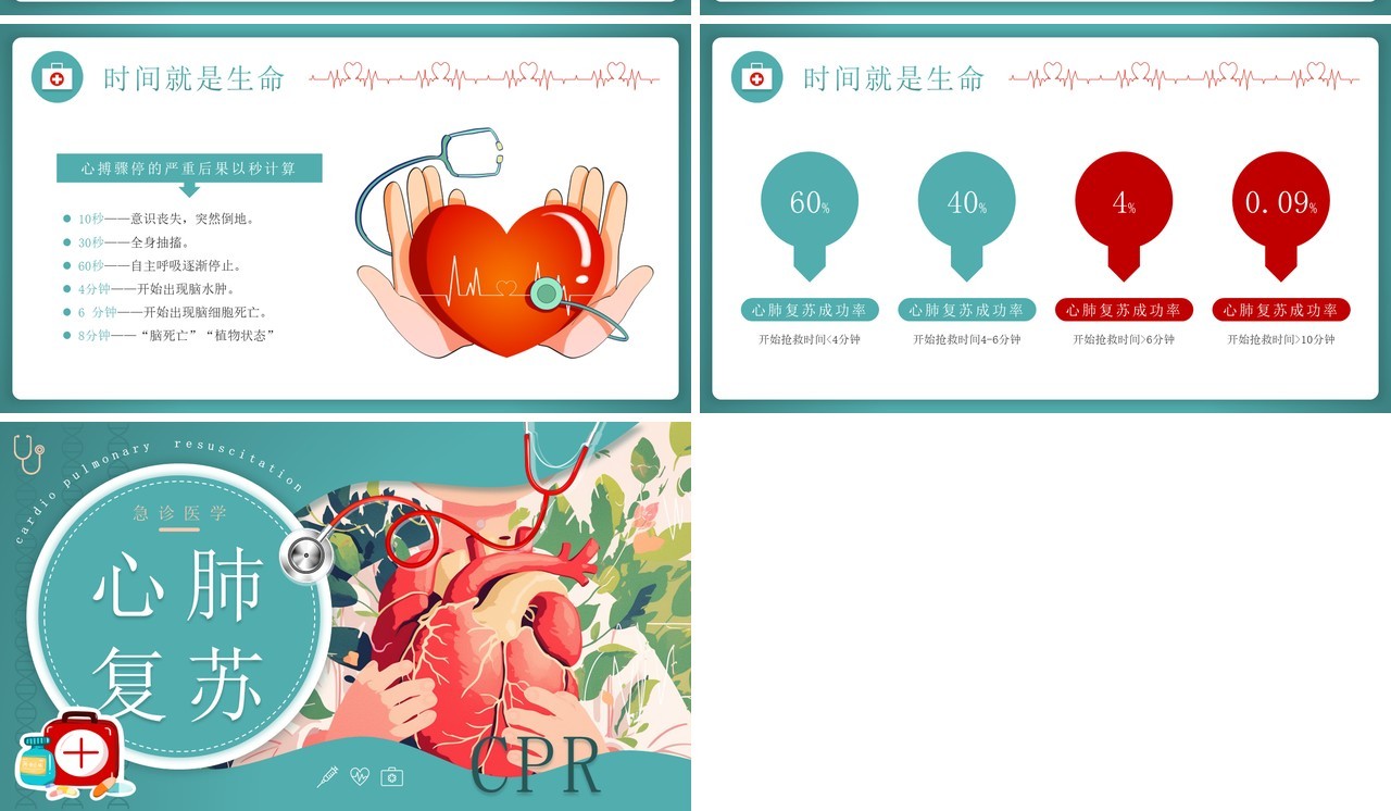 绿色插画风心肺复苏知识介绍PPT模板
