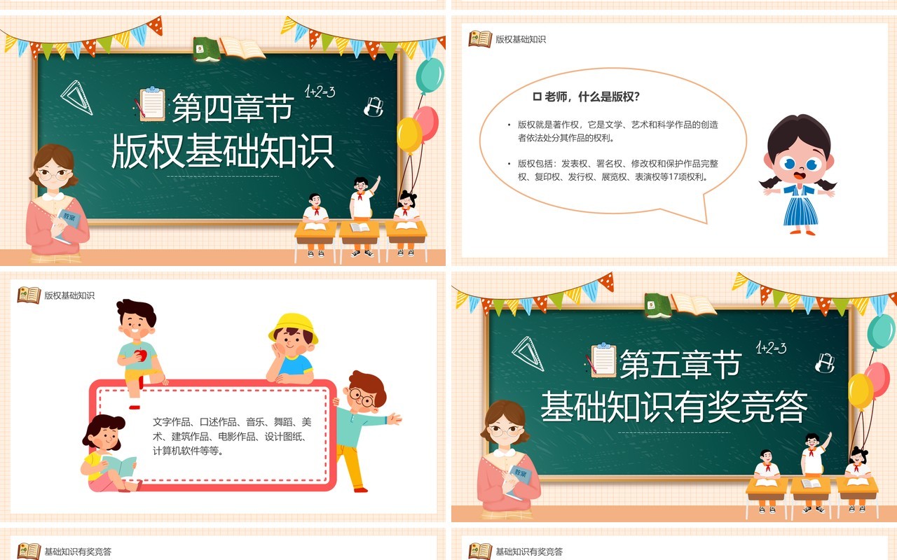 橙色黑板风小学生知识产权科普PPT模板