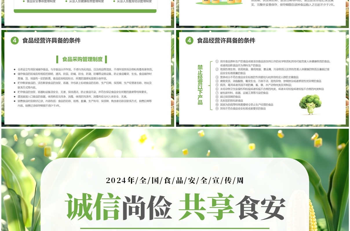 绿色清新风诚信尚俭共享食安PPT模板