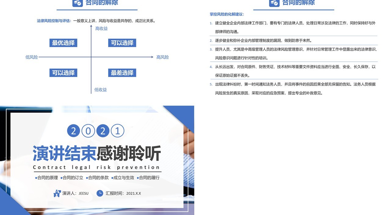 简约商务风合同法律风险防范通用PPT模板