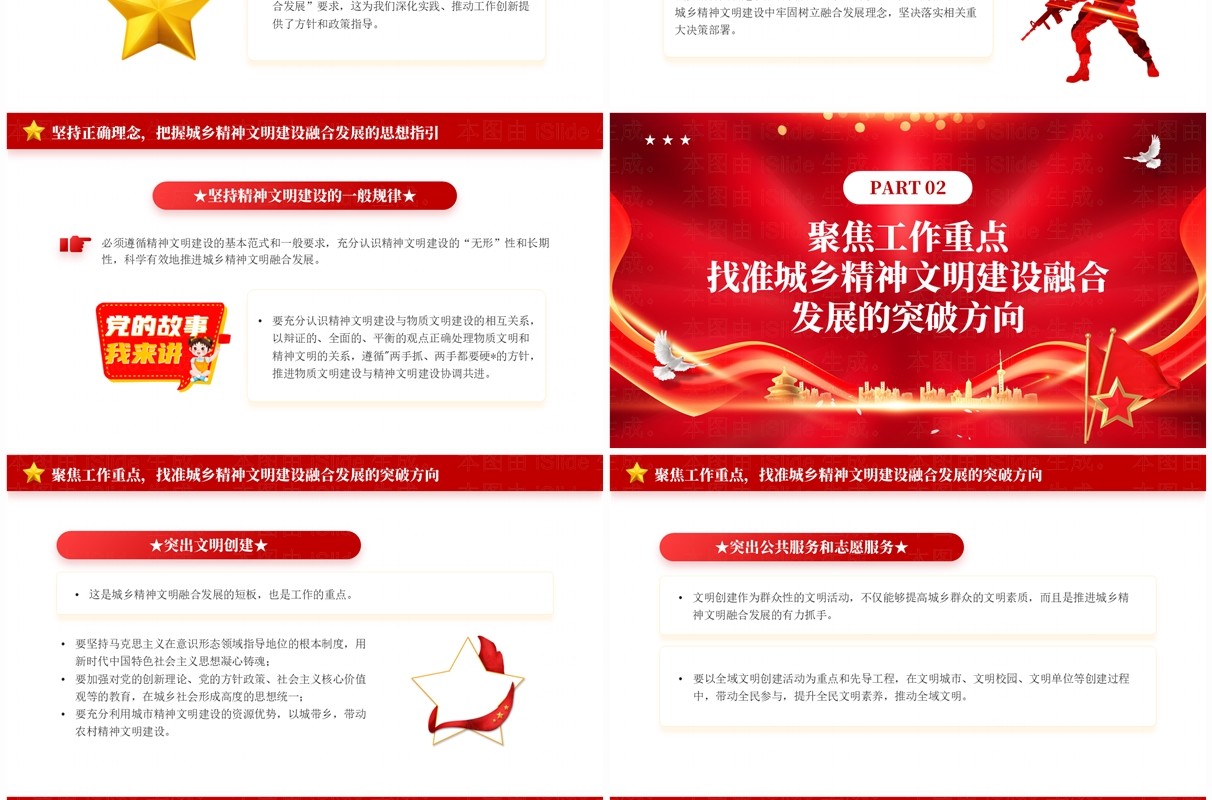 红色推动城乡精神文明建设融合与发展PPT模板