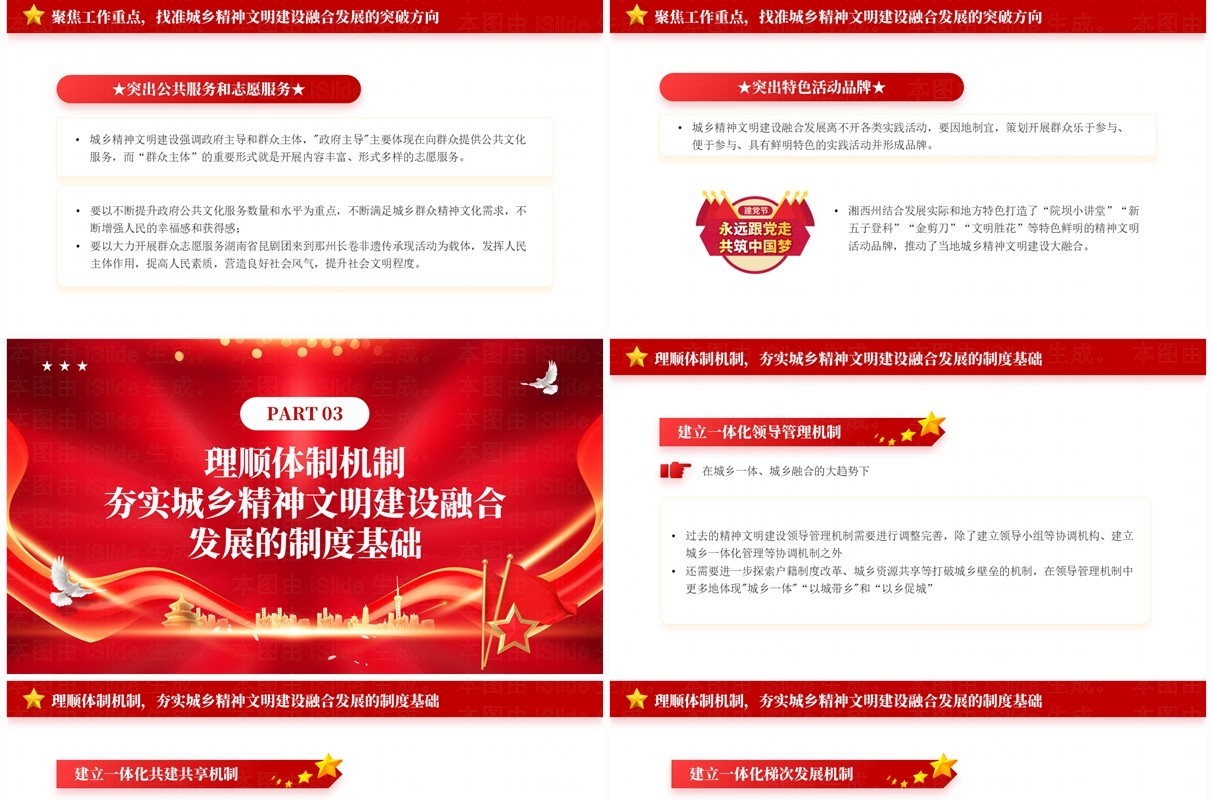 红色推动城乡精神文明建设融合与发展PPT模板