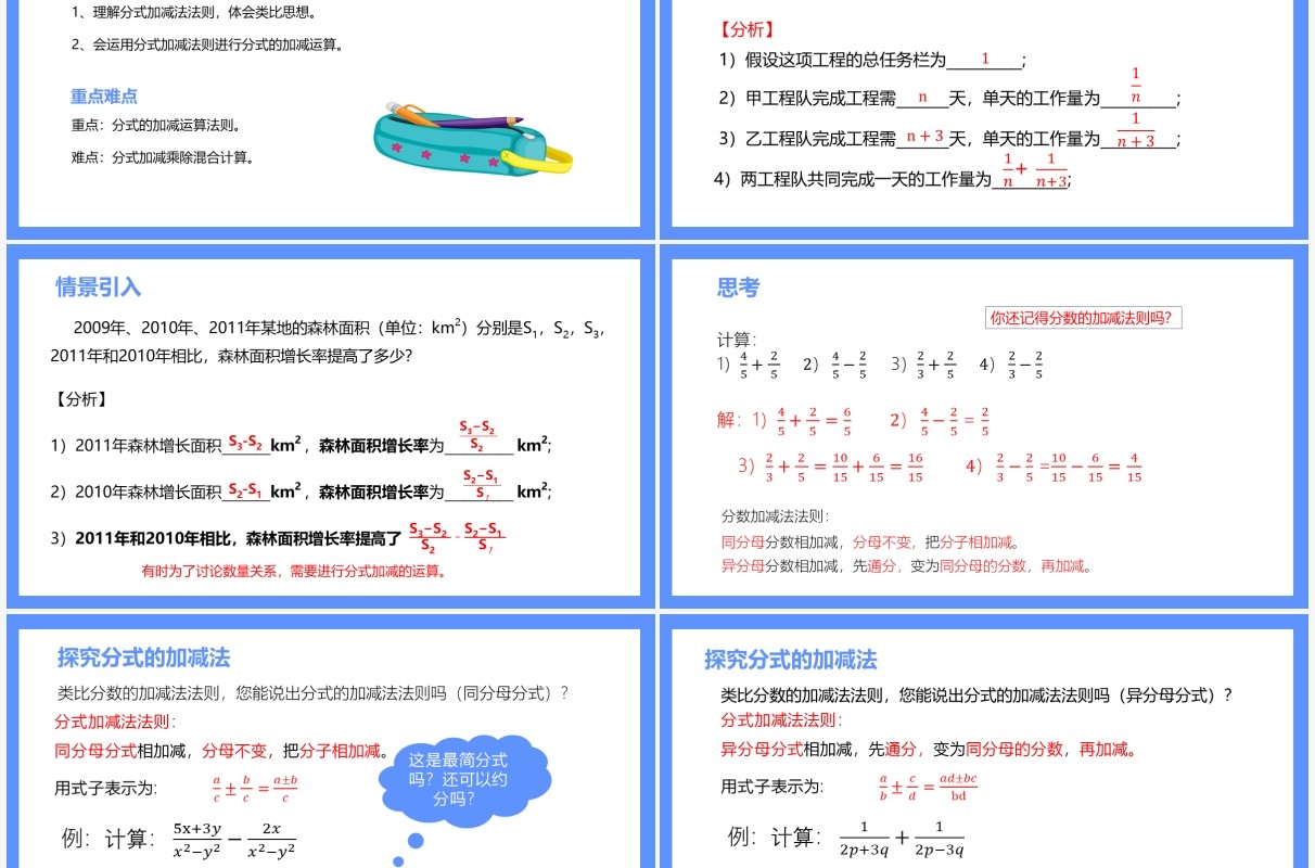 部编版八年级数学上册分式的加减课件PPT模板