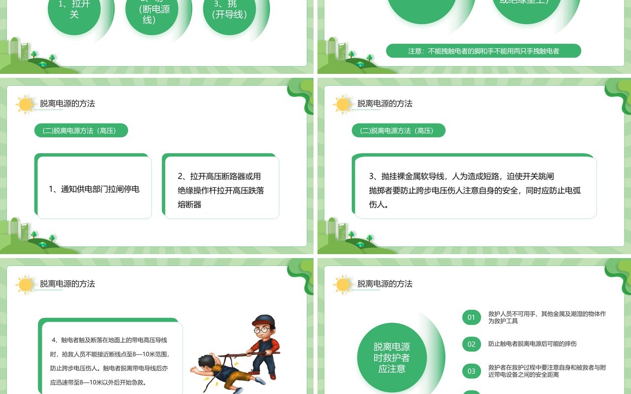绿色卡通风触电急救知识培训PPT模板