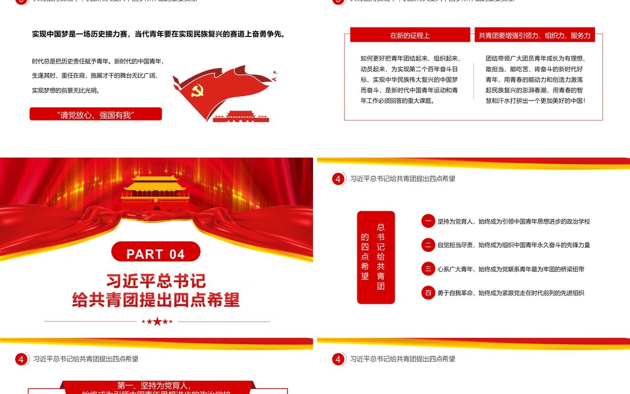 红色简约共青团成立100周年大会PPT模板