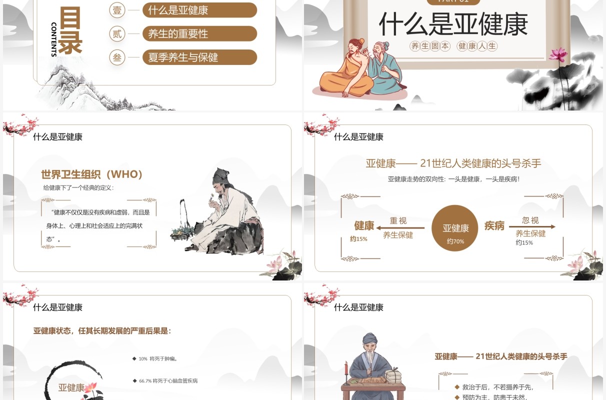 水墨中国风传统夏季养生知识讲座PPT模板
